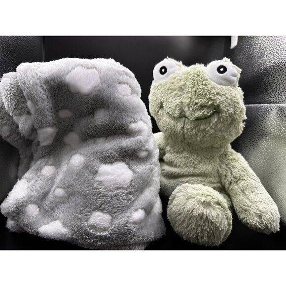 b. Boutique By Evergreen Stuffed Animal Frog Cloud Blanket Plush Rare Baby Gift - Picture 9 of 16